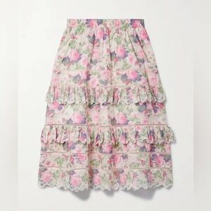 Loveshackfancy Nalia Floral Lace Trim Skirt Size Small